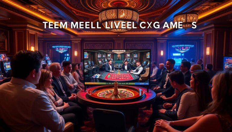 Dramatic scene showcasing the allure of UTown's premier live dealer games. A luxurious casino interior with ornate decor, plush furnishings, and warm lighting. At the center, a live video feed displays the action of a thrilling roulette table, with dealers clad in formal attire guiding the gameplay. Surrounding the video, a group of patrons intently watch the proceedings, their expressions a mix of anticipation and excitement. The overall atmosphere exudes a sense of sophistication and high-stakes entertainment.
